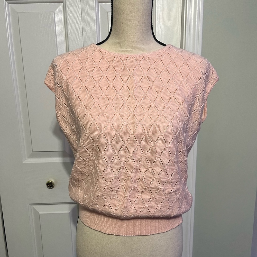 PERFECT Pretty In Pink Vintage 80s Shimmery Sweater Vest Size Small/Medium